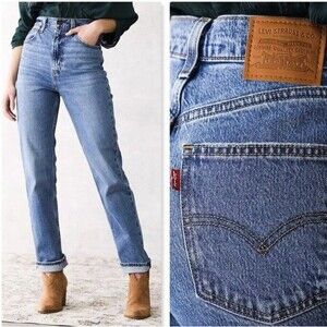 LEVIS Premium 70's High Rise Slim Straight Jeans Womens Size 27 x 29 Big E Denim